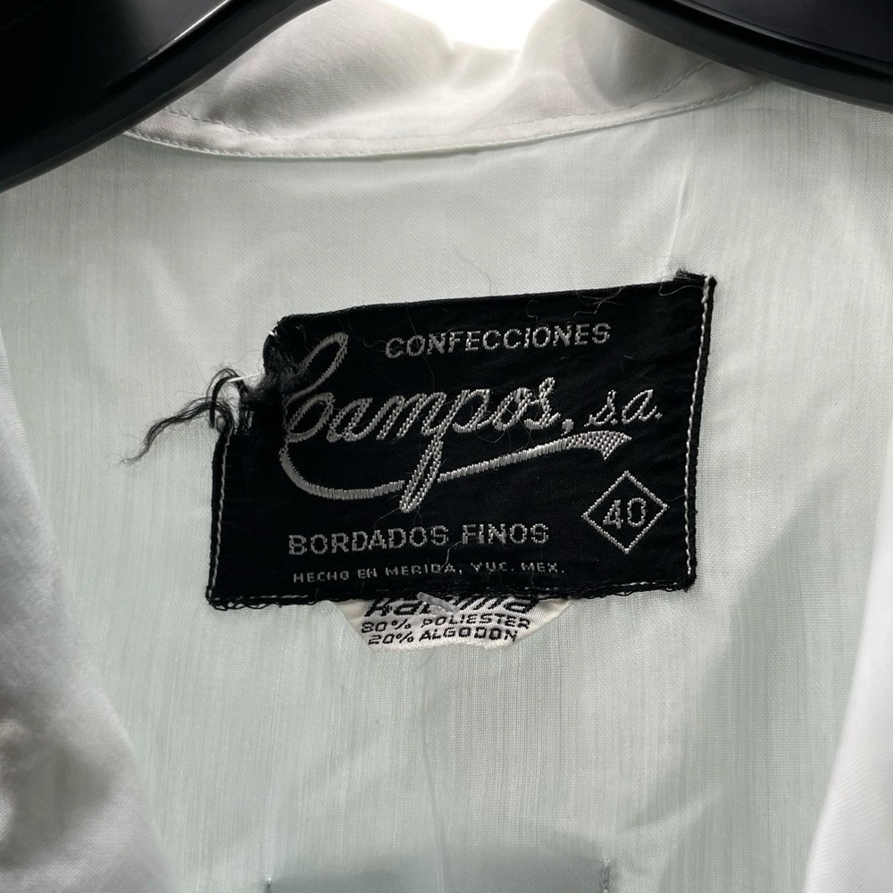 Confecciones Campos Men's Shirt Guayabera Blue Vintage 1970s 40 - Picture 7 of 8